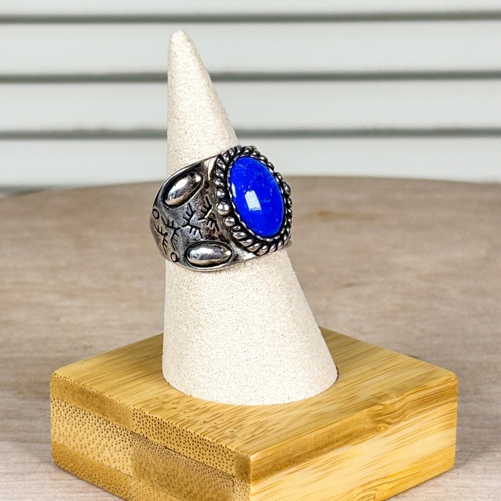 Carolyn Pollack Southwestern Blue Lapis Sterling Silver Engraved Ring Size 9 - Picture 6 of 8
